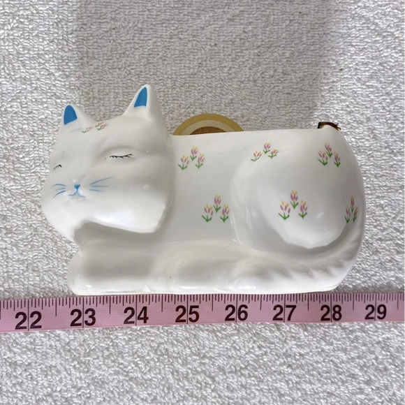 Vintage  Floral Ceramic Kitty Cat Tape Dispenser - Picture 12 of 12